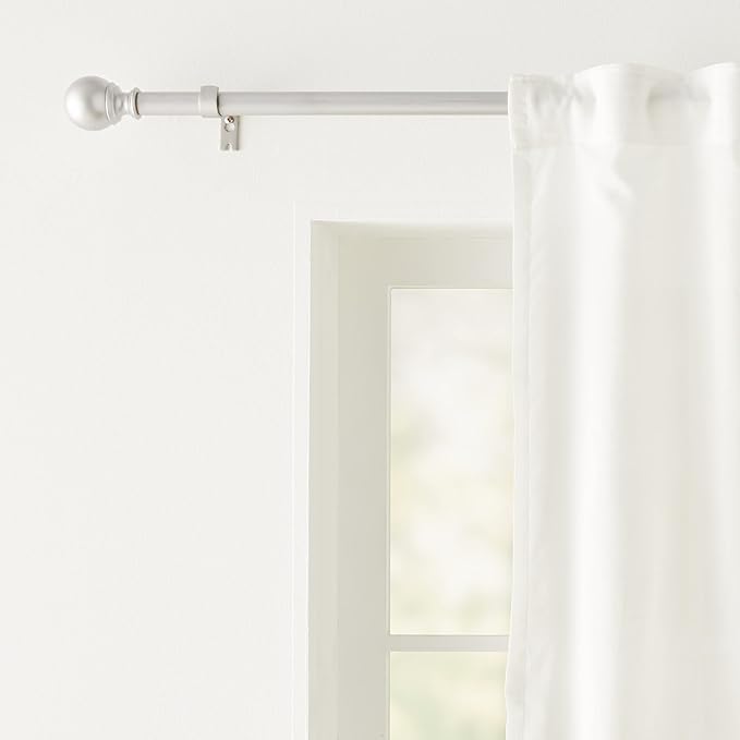Amazon Basics Adjustable Curtain Rods for Windows, Round Finials, 1-Inch Rod, 72" to 144", Nickel, Pack of 1