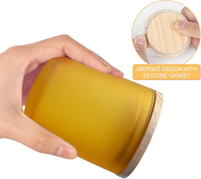 Thick Candle Jars for Making Candles 16 Pcs, 7 OZ Empty Jars with Wood Lids for Candle Making, Sample Container, Frosted Yellow