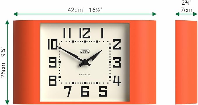 NEWGATE® Metro Clock | Retro Wall Clock | 16.5 inch Wide | Orange | Mid Century Style for Kitchen, Living Room or Office