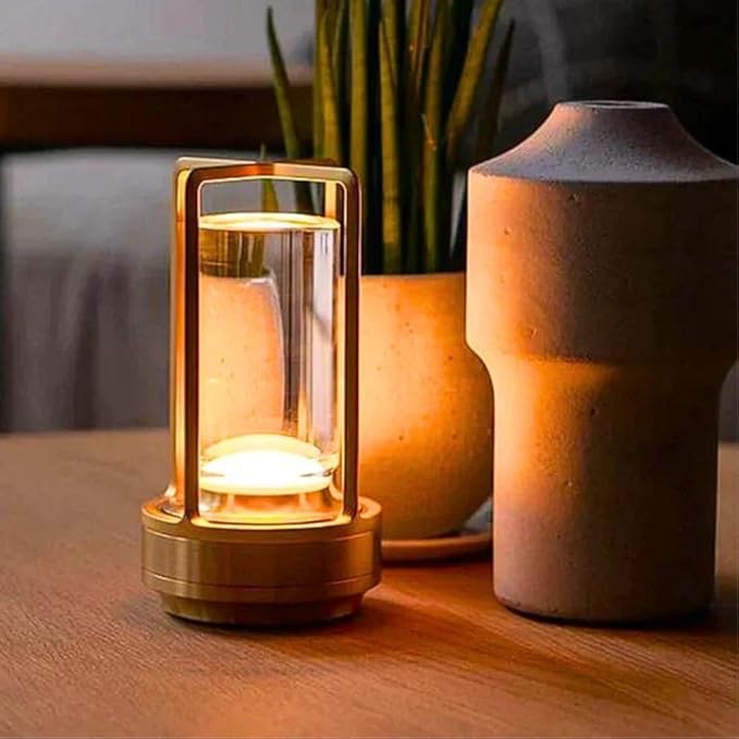 Klarako Crystal Lantern Lamp – Modern Cordless Rechargeable Bedside & Outdoor Light, Portable Wireless Lamp – Dimmable Touch Control – Luxury Living Room & Hotel-Style Lighting (Gold, 1-Pack)