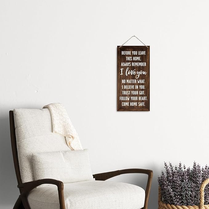 Inspirational Family Wood Sign, Before You Leave This Home Sign, Hanging Wood Signs, 11.8 * 5.9 inch, Family Room Decor, Farmhouse Wall Art Decor, Home Entryway Living Room Bedroom Kitchen Decoration