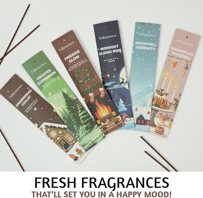 Folkulture Incense Sticks with Holder | Set of 6 (120) Winter Insense | 45 Min Burn Time | Cedarwood, Amber | Organic, Non-Toxic Xmas Scents | Winter | Inscents-Sticks for Women