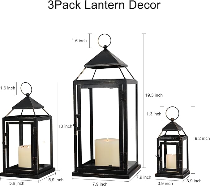 NEEDOMO Lanterns Decorative Outdoor&Indoor, Set of 3 Outdoor Lanterns for Porch, Vintage Candle Lantern Decor for Living Room, Fireplace, Fall, Christmas, Garden, Wedding, Yard, Bronze
