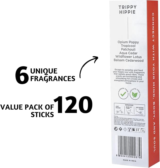 Folkulture Incense Sticks for Home | Set of 6 (120 Non Toxic Insence) | 45 Mins Burn Time | Balsam Cedarwood | Organic Slow Burning Inscents-Stick for Relaxation for Women