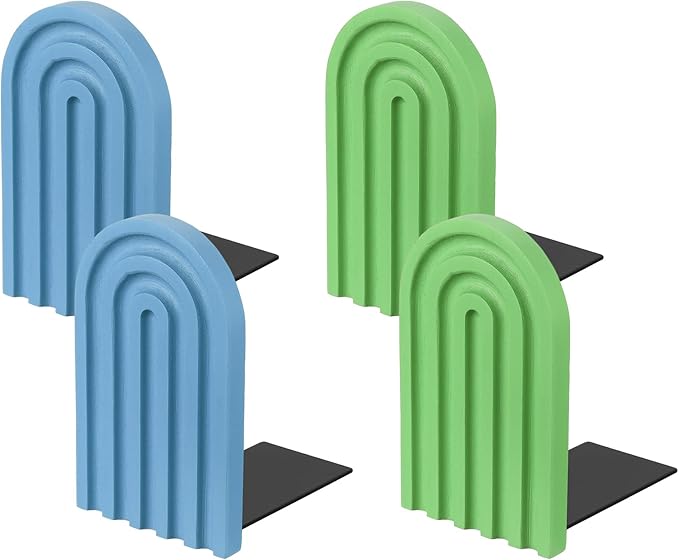 PATIKIL 4Pcs Boho Arch Bookends, Non-Skid Wood Book Ends Rainbow Wooden for Shelves Book Stopper Stand Cute for Holding Books Movie CD Home Office Library Decorative, Cyan/Light Blue