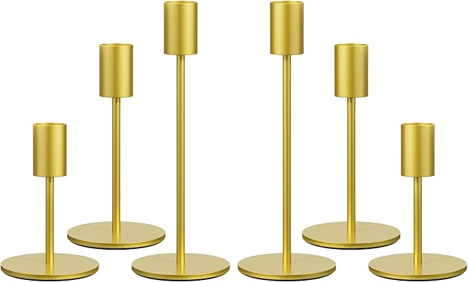 FSyueyun Gold Candle Holder Taper Candle Holders, Set of 6 Candle Stick Holders Decor for Mantel Table Centerpiece, Used for Wedding, Dinning, Housewarming Gift