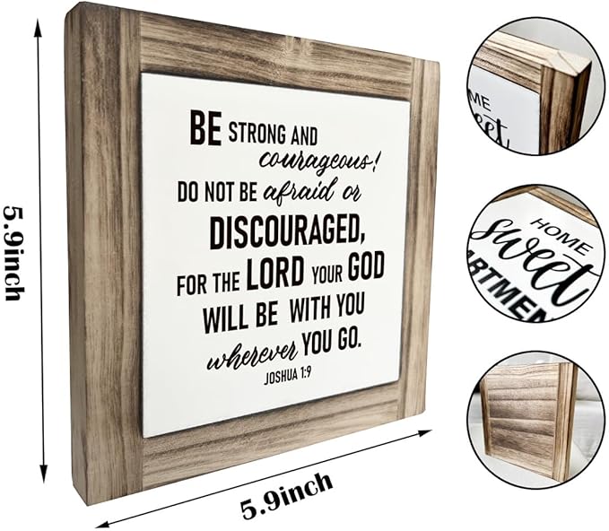 Christian Sign, Box Wood Plaques Desk Décor, Positive Home Sign, Kids Room Decor, Office Decor, Bible Verse and Encouragement Spiritual Gifts, Be Strong and Courageous Sign - Joshua 1:9