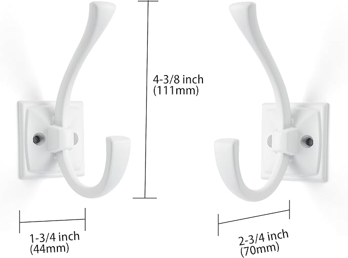 Large Wall Hooks 5 Pack White Coat Hooks Hardware Towel Hooks for Hanging Coats 4.35 Inch Double Robe Hooks Wall Mounted with Screws for Key, Towel, Bags, Cup, Hat