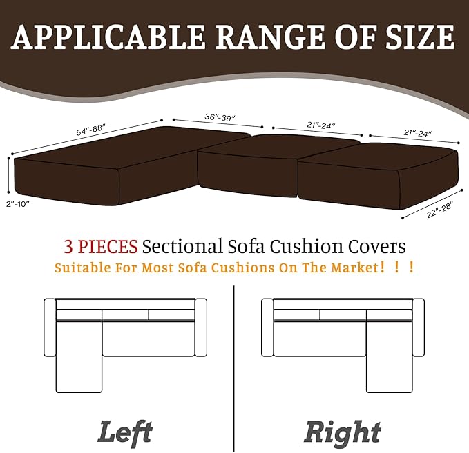 Sectional Couch Covers for Sofa Cushion L Shaped Couch Cover Washable Soft Couch Cushion Covers Stretch Sofa Slipcovers with 2 Pcs Pillowcases(3-Piece 2 Seater + 1 Chaise, Brown)