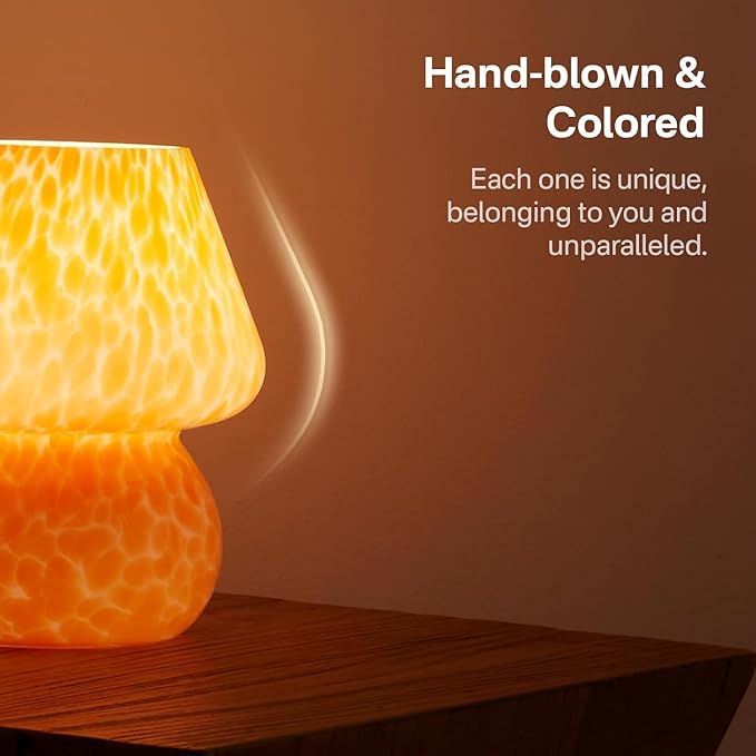Mushroom Lamp Table Lamp for Bedroom,Small Desk Bedside Lamps for Living Room,Mushroom Decor Cute Mini Modern Mid Century Lamps for Night Stands,Aesthetic Home Living Room Decor(Flame Orange)