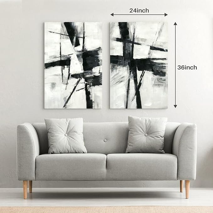 Black and White Abstract Wall Art: Modern Textured Painting Black & White Stroke Graffiti Canvas Picture Prints Contemporary Large Artwork for Bathroom