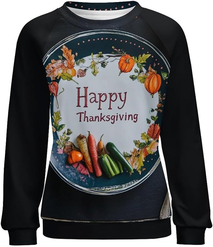 Thanksgiving Sweatshirt for Women Crewneck Pullover Casual Graphic Long Sleeve Shirts Sweater