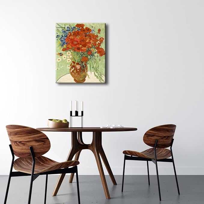 Wieco Art Red Poppies and Daisies Large Canvas Prints Wall Art of Van Gogh Famous Floral Oil Paintings Reproduction Abstract HD Classical Flowers Pictures Artwork for Bathroom Home Decorations