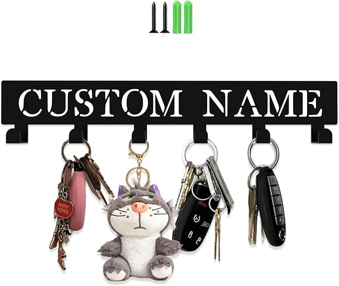 Personalized Metal Key Rack Hooks, Key Holder Wall Mounted Key Hooks, Name Theme Wall Decoration Hooks, Key Hanger Organizer for Living Room, Entryway, Bathroom, Office Decor(Middle)
