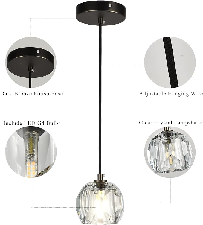 Black Crystal Chandeliers, Modern 1 Lighting Hanging Light Fixtures, Small Raindrop Pendant Lights for Kitchen Island Bedroom Dining Room Bathroom Restaurant