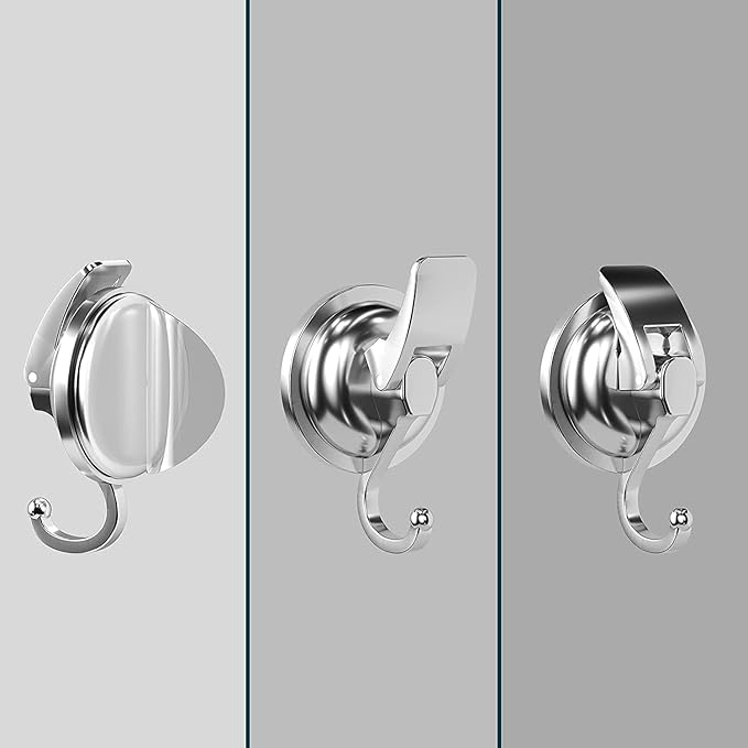 Heavy Duty Vacuum Suction Cup Hooks, Silver Plated Polished Super Suction for Kitchen Bathroom, 4 Pack