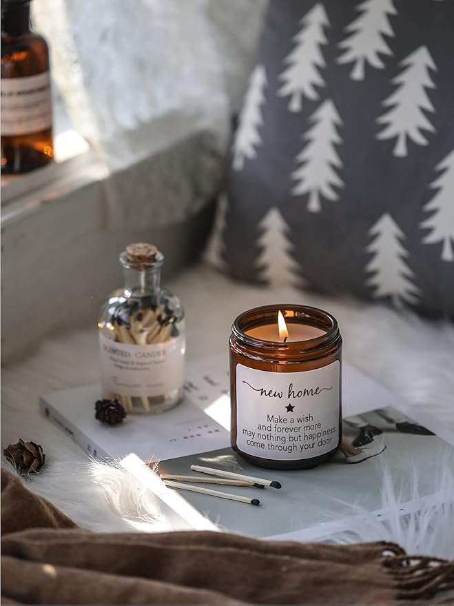 Housewarming Gifts, New Home Candle,Christmas Gifts for Women,House Warming Gift for Women and Men,Gift for Home Buyers, New Homeowner,Sandalwood & Rose Scented Candle,7oz