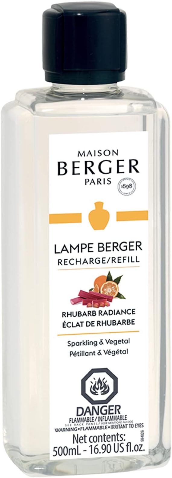 MAISON BERGER Rhubarb Radiance Lampe Berger Refill, 500 ml (16.9 fl oz), Odor-Neutralizing Home Fragrance Oil Lamps, Bitter Orange, Rhubarb, Bergamot, Made in France