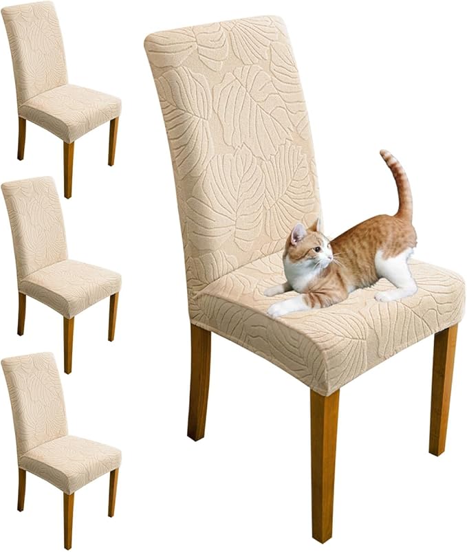 Dining Room Chair Covers Set of 4 Stretch Spandex Kitchen Chair Protector Slipcover Removable Washable Dining Chair Covers for Home, Party, Ceremony, Banquet (Cream White)