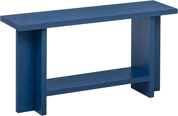 Vintage Console Table Entryway Table with T-Leg Design, Ash Wood Veneer 60'' Long Accent Table for Hallway Living Room Foyer Corridor Dinning Room (Navy Blue-2.12)
