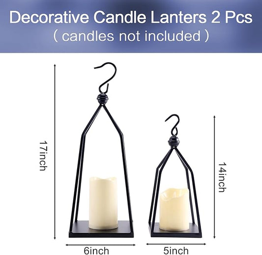 PHOSPHOR Outdoor Decorative Lanterns for Porch Decorative Candle Holder Set of 2 Pcs Farmhouse Decor Candle Holder for Living Room Home Table Decor