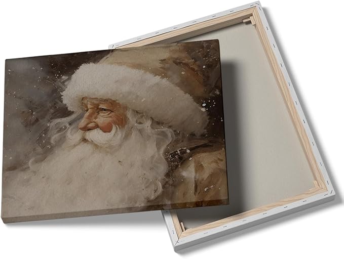 Rustic Santa Christmas Art - Vintage Santa Poster, Beige Holiday Decor, Winter Print, 24x36in Framed Art for Living Room & Office