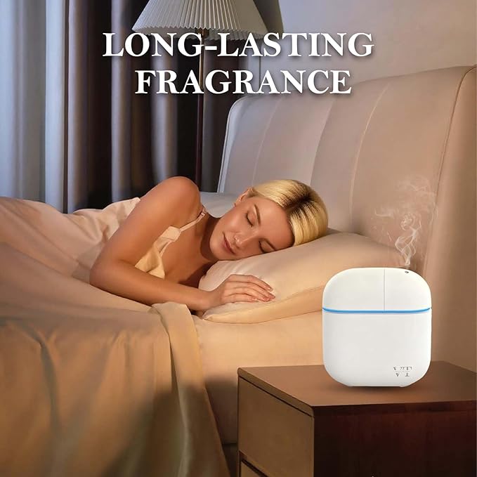 Waterless Oil Diffuser and 2 OZ Essential Oil for 2000 Sq. Ft Room Home Hotel Office, High-end Mini Smart Air Scent Machine with Bluetooth App, Aroma House Diffuser Powered by Battery or Adapter White