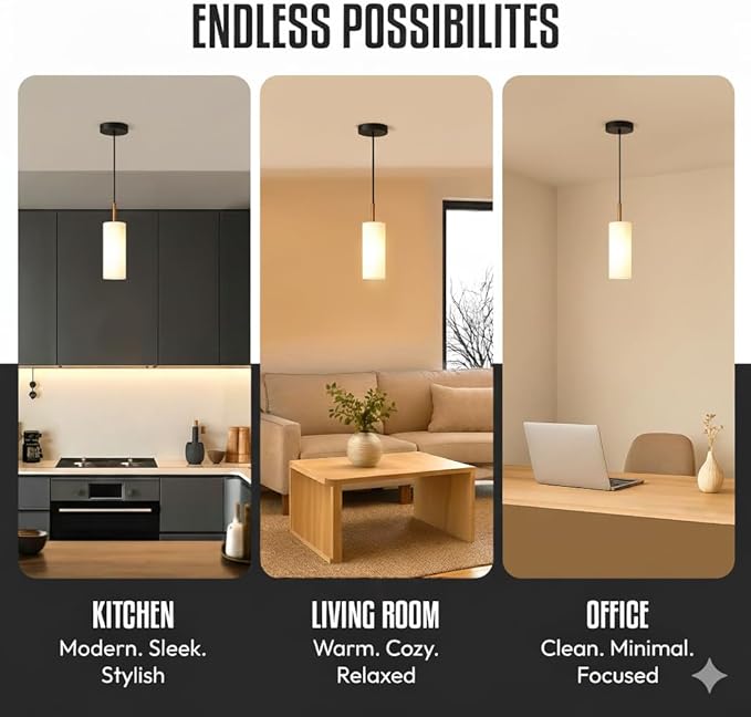 Luxury Black Pendant Light with Gold Finish and Warm White Bulb Included Adjustable Height - Farmhouse Pendant Light with Durable Glass for Dining Room Bedroom Office Bar Entryway