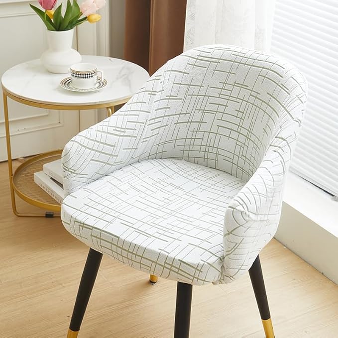Minimalist Line-Design Chair Cover Set Fabric Chair Slipcover Removable Washable Chair Protector Seat Covers Chair Covers for Home Dinning Kitchen Banquet Ceremony (Green)