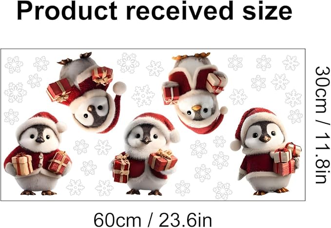Christmas Penguin Wall Decals | Peel and Stick Holiday Decorations with Santa Hats & Gifts – Removable Vinyl Stickers for Walls, Windows, Office, Living Room, and Winter Seasonal Décor