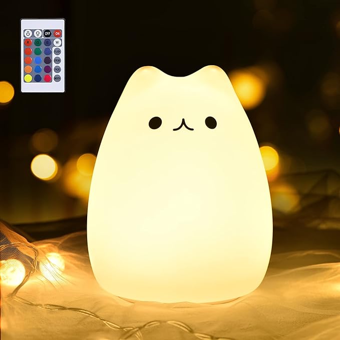 GoLine Cat Lamp, Gifts for 3 4 5 Year Old Girls,Graduation Gifts for Teen Girls,Kids Night Light for Bedroom,Kawaii Kitty Baby Nursery Lamp with Remote Control.