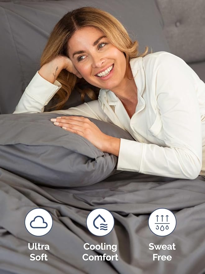 Extra Deep Full Sheet Set - 6 Piece Breathable and Cooling Sheets - Hotel Luxury Bed Sheets Set - Easy & Secure Fit - Soft, Wrinkle Free and Comfy Sheets Set - Grey Sheet Set with Extra Deep Pockets