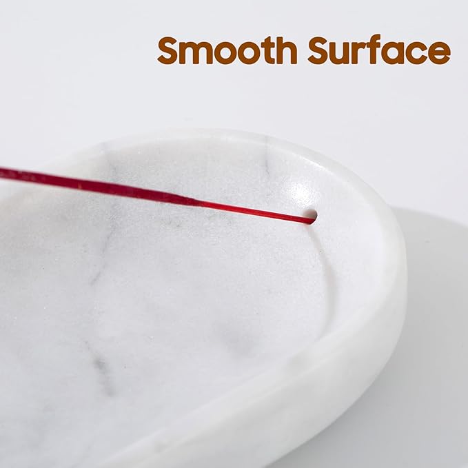 Incense Holder, Natural Marble Incense Burner, Incense Stick Holder for Meditation, insence-Sticks Holder, 10.6inch Ash Catcher (White)