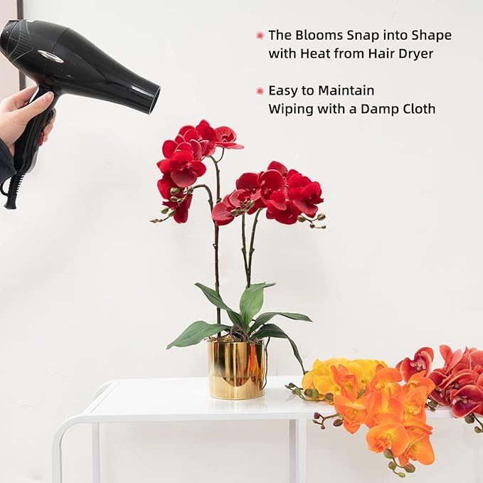 CXGS Artificial Orchid Flower Plant Real Touch Faux Orchids in Ceramic Vase Red 19.7'' Fake Phalaenopsis Flower Arrangement Centerpiece Home Indoor Decor