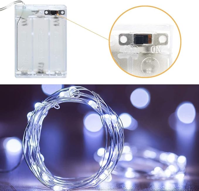 Sanniu Fairy Lights Battery Operated, 4 Packs Mini Battery Powered Copper Wire Starry String Lights for Christmas,Bedroom, Parties,Wedding,Indoor,Home Decoration (5m/16ft Cool White)