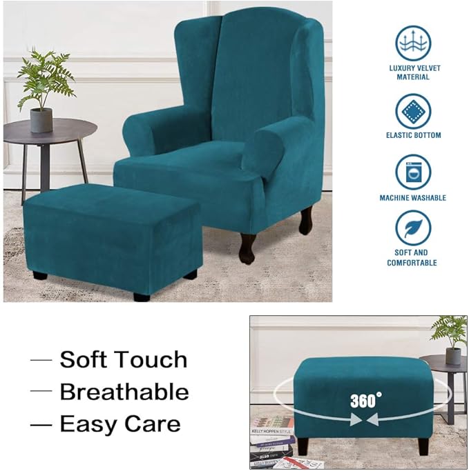 H.VERSAILTEX Real Velvet Plush 1 Piece Form Fit Stretch Rectangle Folding Storage Covers Ottoman Slipcovers Removable Footstool Protect Footrest Covers Elastic Bottom Washable(X-Large, Deep Teal)