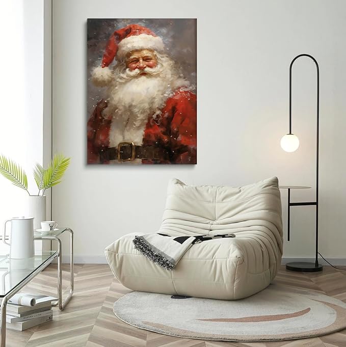 Vintage Santa Portrait Painting - Christmas Wall Art, Holiday Decor, Rustic Print for Living Room, Bedroom, Office - 24x36 Inch Unframed
