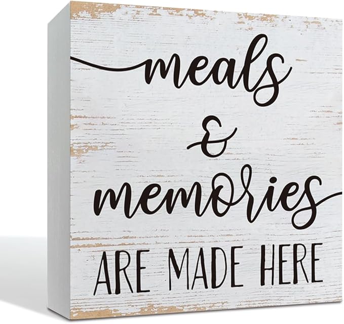 Kitchen Wood Sign, Meals and Memories are Made Here Sign, Decorative Signs and Plaques, White Wooden Box Signs, Warm Home Decor, Dining Room Decors, Desk Decor Art, Housewarming Gift