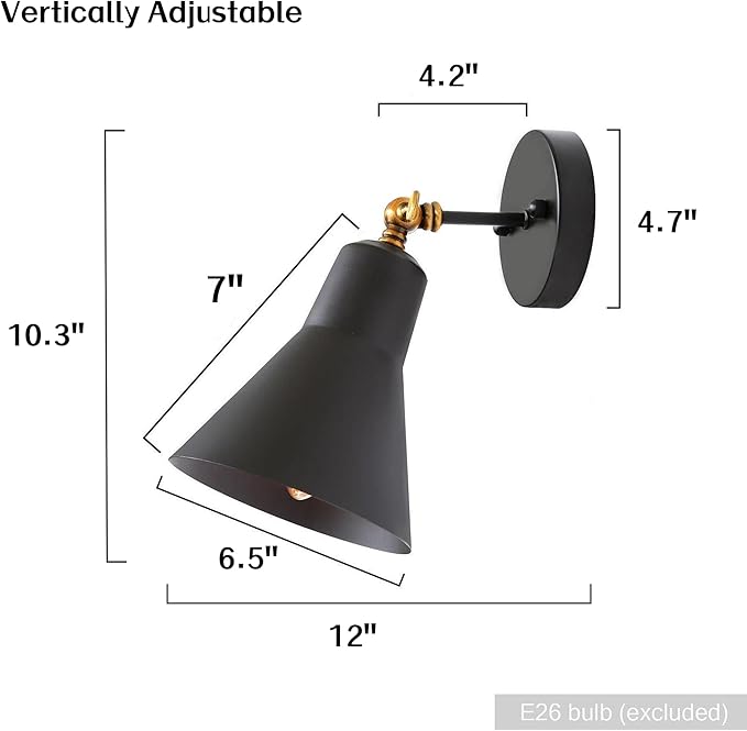 LALUZ Black Wall Sconce with Swing Arm, Adjustable Modern Farmhouse Wall Light with Gold Accent for Bedroom, Kitchen, Bathroom, Bedside Reading