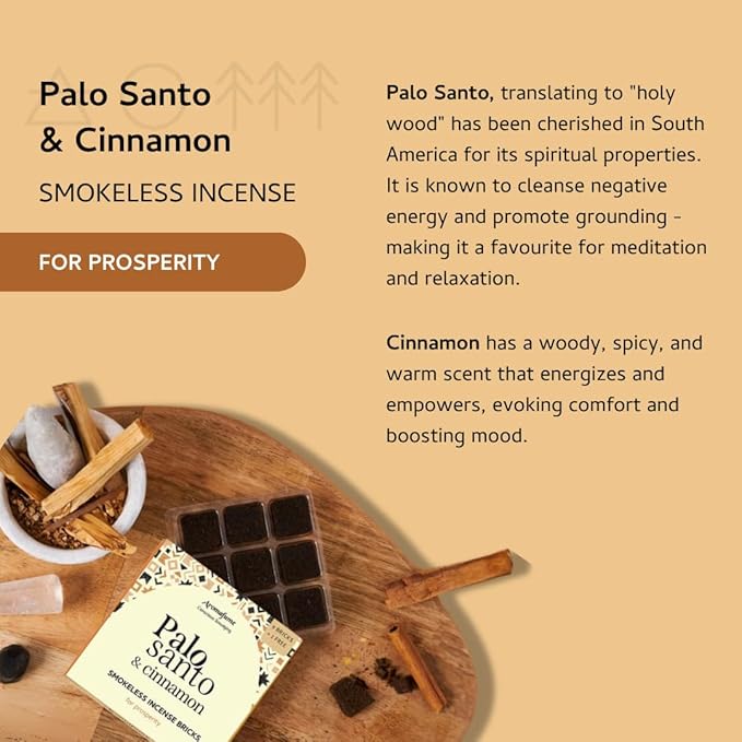 Palo Santo & Cinnamon Smokeless Incense Bricks Refill | 3 x 9 Bricks | Aromatherapy | Smudging | Made with Essential Oils | Natural Air fresheners for Home | Spiritual Meditation Accessories