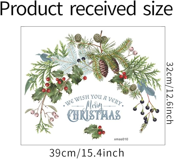 Christmas Wall Stickers Pine Cone Branches Green Plant Door Window Cling Decal Decals for Ornaments
