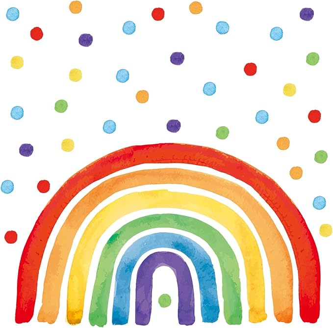 Large Rainbow Wall Decal, Peel and Stick Colourful Rainbows Wall Stickers, Multicolor Polka Dots Wall Decor, Vibrant Rainbow Decoration for Girls Bedroom Kids Nursery Classroom Playroom