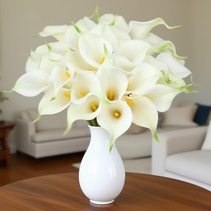 Artificial flowers-6PCS Realistic Calla Lily Artificial Flowers - 13.5" Latex Real Touch Faux Lilies for Wedding Bouquets, UV Resistant Outdoor Decor & Home Centerpieces (White)