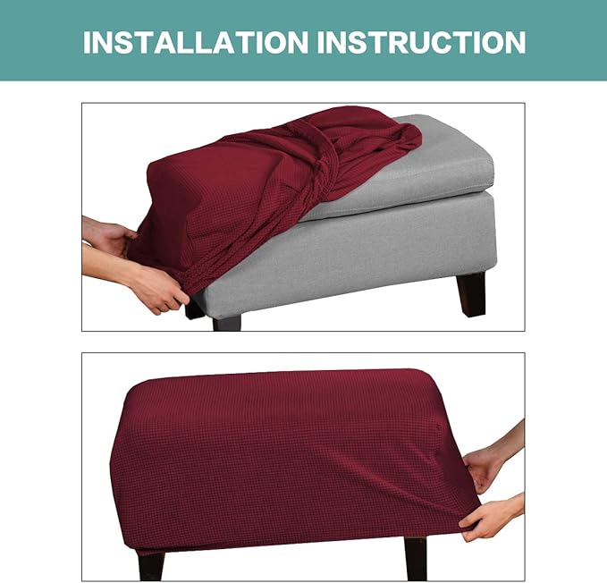 Turquoize Ottoman Slipcover Stretch Rectangle Storage Stool Ottoman Cover Extra Large for Living Room Folding Storage Stool Furniture Protector Slipcover with Elastic Bottom (X-Large, Burgundy)