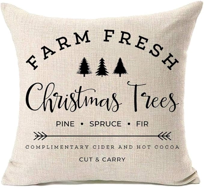 MFGNEH Farm Fresh Christmas Trees Cotton Linen Throw Pillow Covers Christmas Decor Cushion Case 16 x 16 Inch for Sofa,Xmas Pillow Covers