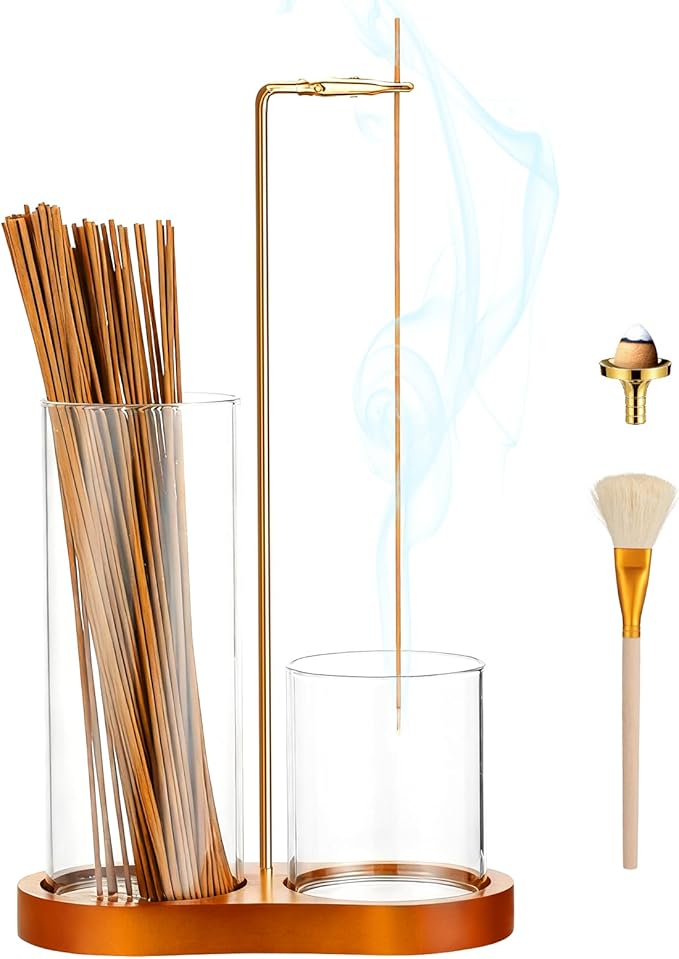 3-in-1 Incense Holder for Sticks, Upgrade Anti-Ash Flying Incense Burner with Enlarged Ash Catcher and Incense Storage Cup for Meditation, Yoga, Spa, Home Décor & Gifts (Cone Holder & Brush Included)