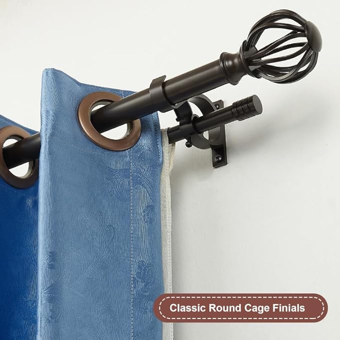 Brown Double Curtain Rods 72-144", Decorative Double Curtain Rods with Round Cage & Barrel Finials, 1-Inch Front and 5/8 Inch Back Double Rod Curtain Rod, Adjustable Double Drapery Rod