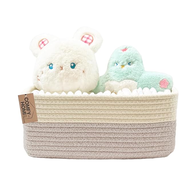 COMFY-HOMI 11.5"x7.5"x4.7" Storage Baskets for Organizing | Cotton Rope Woven Basket | Toy Storage Bin Box | Basket for Shelves, Closet Organizer Bin, Decorative Closet Shelf, 1 Pack ,light brown