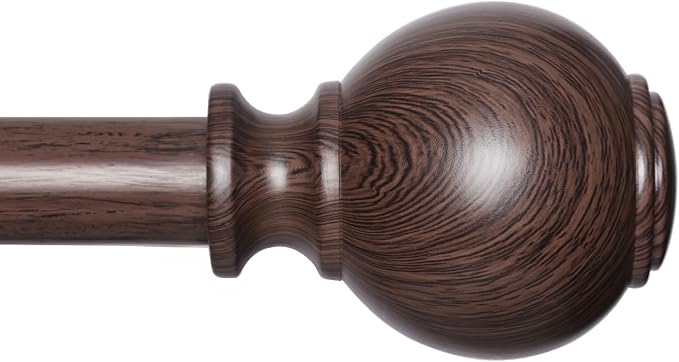 Wood Curtain Rods for Windows 66 to 120 Inches,1 inch Heavy Duty Window Curtain Rods with Imitation Wood Grain Finials,Decorative Drapery Rods Adjustable, 28"-120"(2.3-10ft), Bronze Wood