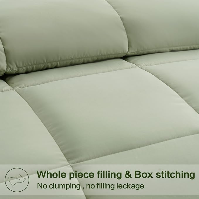 EASELAND Full Size Down Alternative Comforter - Quilted Duvet Insert for All Seasons, Soft Lightweight with Corner Tabs, Summer Winter Warm Bedding, Sage Green 82×86 Inches